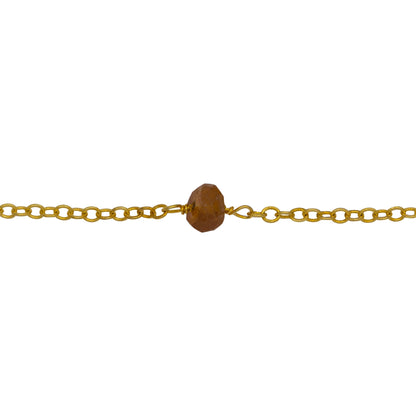 Chain by Foot. Sterling Silver Gold Plated 1.97mm Width by 2.40mm Length Smooth Cable Chain, Followed by 5.90mm Width by 3.75mm Length Natural Hand Cut Hessonite Gem Stone Every 2 Inches, Gem Stone Chain. Price per: 1 Inch.