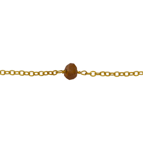 Chain by Foot. Sterling Silver Gold Plated 1.97mm Width by 2.40mm Length Smooth Cable Chain, Followed by 5.90mm Width by 3.75mm Length Natural Hand Cut Hessonite Gem Stone Every 2 Inches, Gem Stone Chain. Price per: 1 Inch.