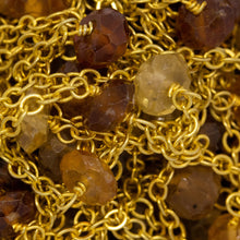 Load image into Gallery viewer, Sterling Silver Gold Plated 1.97mm Width by 2.40mm Length Smooth Cable Chain, Followed by 5.90mm Width by 3.75mm Length Natural Hand Cut Hessonite Gem Stone Every 2 Inches, Gem Stone Chain. Price per: 1 Inch.
