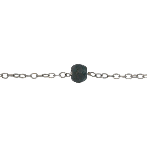 Chain by Foot. Sterling Silver 1.95mm Width by 2.60mm Length Smooth Cable Chain, Followed by 6.52mm Width by 4.75mm Length Natural Hand Cut Emerald (Dyed) Gem Stone Every 2 Inches, Gem Stone Chain. Price per: 1 Inch.