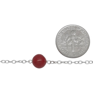 Sterling Silver 1.95mm Width by 2.60mm Length Smooth Cable Chain, Followed by 7.50mm Width by 7.15mm Length Coral (Dyed) Gem Stone Every 2 Inches, Gem Stone Chain. Price per: 1 Inch.