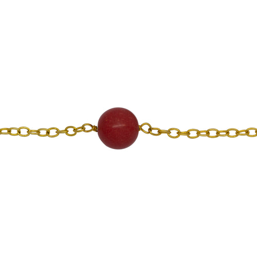 Chain by Foot. Sterling Silver Gold Plated 1.95mm Width by 2.60mm Length Smooth Cable Chain, Followed by 7.50mm Width by 7.15mm Length Coral (Dyed) Gem Stone Every 2 Inches, Gem Stone Chain. Price per: 1 Inch.