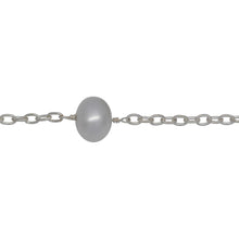 Load image into Gallery viewer, Chain by Foot. Sterling Silver 2.25mm Width by 3.23mm Length Smooth Cable Chain, Followed by 8.35mm Width by 7.32mm Length White Pearl Every 2 Inches, White Pearl Chain. Price per: 1 Inch.
