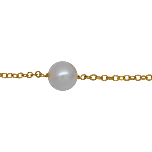 Chain by Foot. Sterling Silver Gold Plated 1.98mm Width by 2.32mm Length Smooth Cable Chain, Followed by 8.35mm Width by 7.32mm Length White Pearl Every 2 Inches, White Pearl Chain. Price per: 1 Inch.