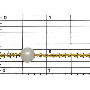 Sterling Silver Gold Plated 1.98mm Width by 2.32mm Length Smooth Cable Chain, Followed by 8.35mm Width by 7.32mm Length White Pearl Every 2 Inches, White Pearl Chain. Price per: 1 Inch.