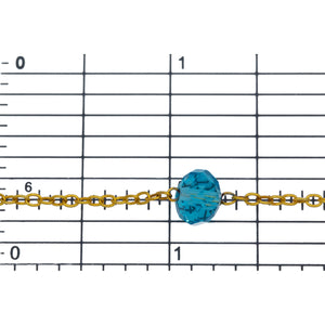 Brass Gold Plated 1.97mm Width by 2.50mm Length Smooth Cable Chain, Followed by 8.20mm Width by 6.15mm Length Blue Topaz Shade Crystal Every 2 Inches, Gem Stone Chain. Price per: 1 Inch.