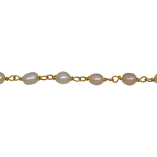 Load image into Gallery viewer, Chain by Foot. Brass Gold Plated 3.35mm Width by 4.20mm Length White Potato Pearl Chain. Price per: 1 Inch.
