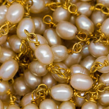 Load image into Gallery viewer, Brass Gold Plated 3.35mm Width by 4.20mm Length White Potato Pearl Chain. Price per: 1 Inch.
