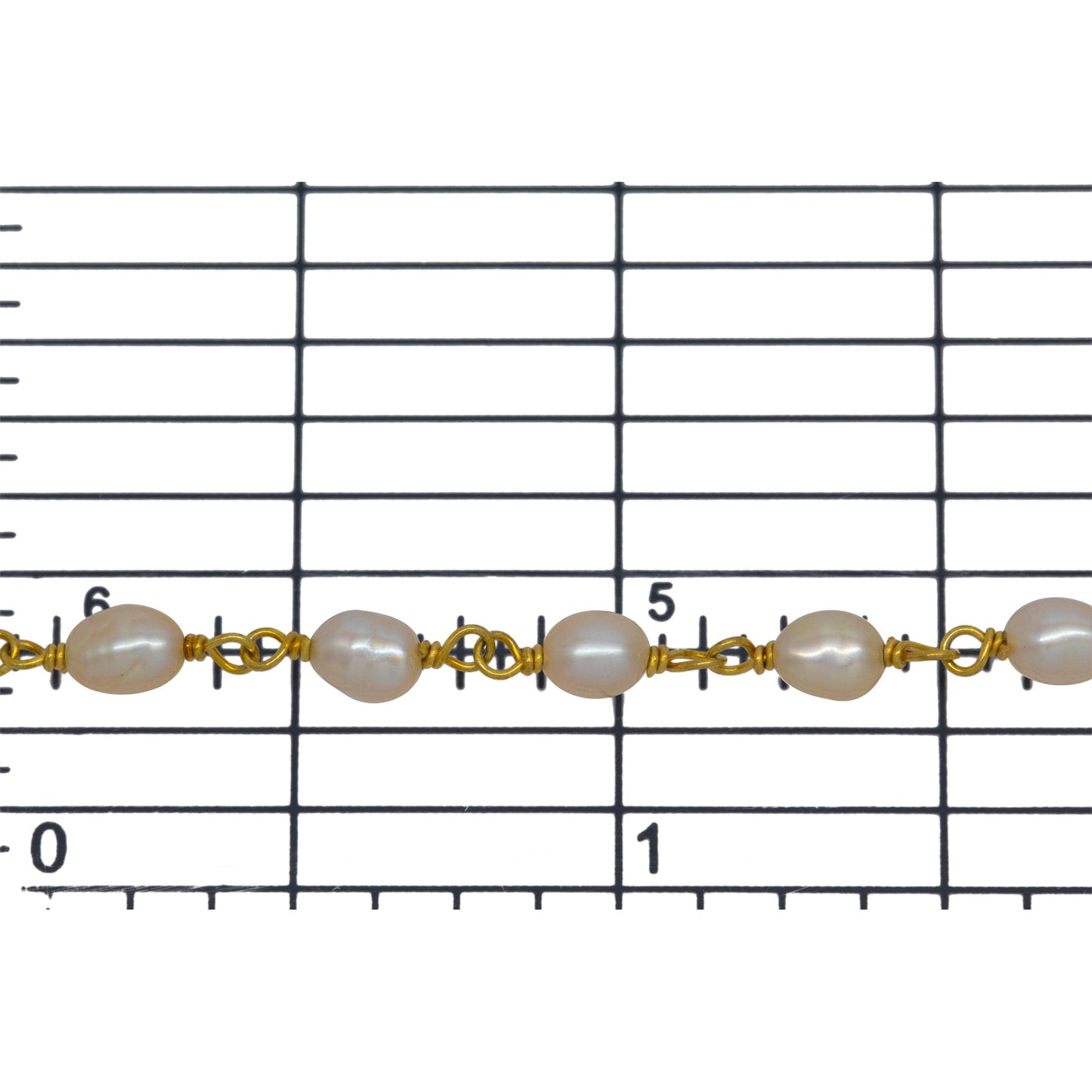 Brass Gold Plated 3.35mm Width by 4.20mm Length White Potato Pearl Chain. Price per: 1 Inch.