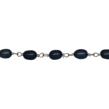 Load image into Gallery viewer, Chain by Foot. Brass Silver Plated 3.85mm Width by 5.60mm Length Peacock Rice Pearl Chain. Price per: 1 Inch.
