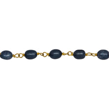 Load image into Gallery viewer, Chain by Foot. Brass Gold Plated 3.85mm Width by 5.60mm Length Peacock Rice Pearl Chain. Price per: 1 Inch.
