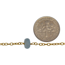 Load image into Gallery viewer, Sterling Silver Gold Plated 1.87mm Width by 2.68mm Length Smooth Cable Chain, Followed by 7.10mm Width by 4.60mm Length Natural Hand Cut Aquamarine Gem Stone Every 2 Inches, Gem Stone Chain. Price per: 1 Inch.
