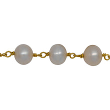 Load image into Gallery viewer, Chain by Foot. Brass Gold Plated 8.20mm Width by 7.92mm Length White Pearl Chain. Price per: 1 Inch.
