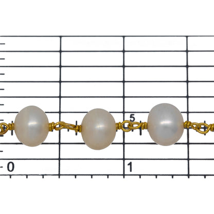 Brass Gold Plated 8.20mm Width by 7.92mm Length White Pearl Chain. Price per: 1 Inch.