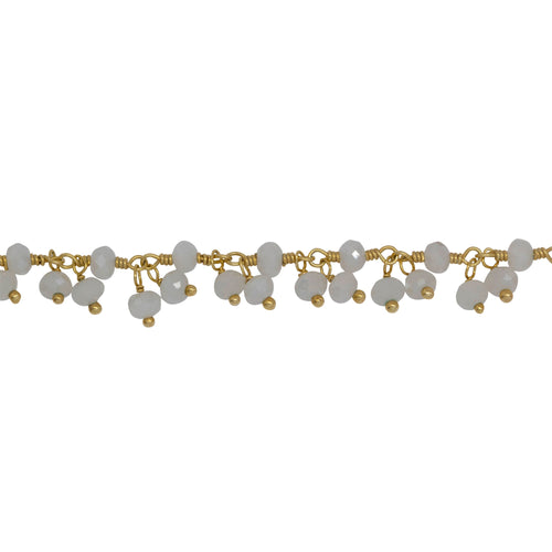 Chain by Foot. Brass Gold Plated 3.50mm Width by 2.85mm Length Natural Hand Cut Rainbow Moon Stone, With Two of 3.50mm Width by 2.85mm Length Rainbow Moon Stones Hanging off the Chain, Gem Stone Chain. Price per: 1 Inch.