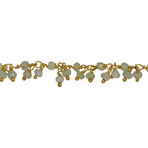 Chain by Foot. Brass Gold Plated 2.80mm Width by 2.65mm Length Natural Hand Cut Prehnite Stone, With Two of 2.80mm Width by 2.65mm Length Prehnite Stone Hanging off the Chain, Gem Stone Chain. Price per: 1 Inch.