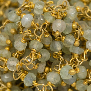 Brass Gold Plated 2.80mm Width by 2.65mm Length Natural Hand Cut Prehnite Stone, With Two of 2.80mm Width by 2.65mm Length Prehnite Stone Hanging off the Chain, Gem Stone Chain. Price per: 1 Inch.