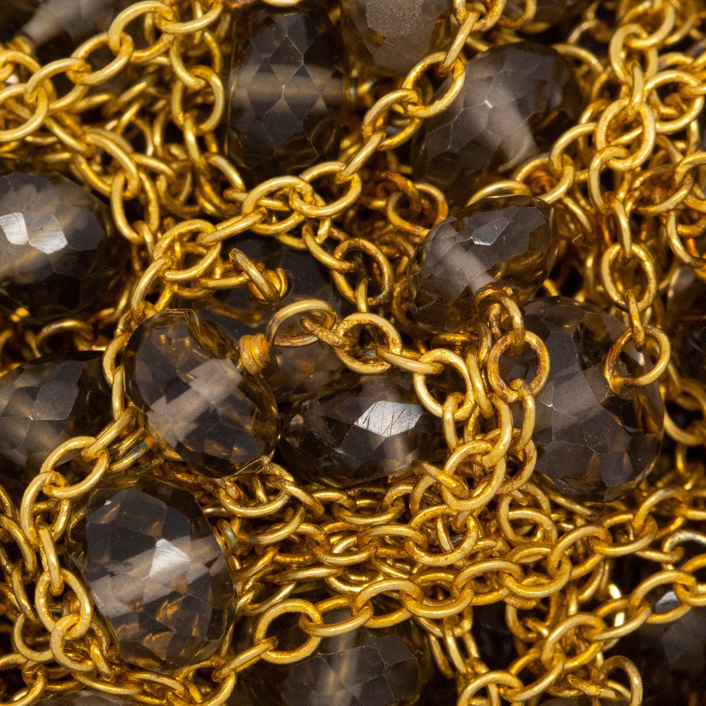 Sterling Silver Gold Plated 1.95mm Width by 2.40mm Length Smooth Cable Chain, Followed by 6.55mm Width by 4.30mm Length Natural Hand Cut Smoky Topaz Gem Stone Every 2 Inches, Gem Stone Chain. Price per: 1 Inch.