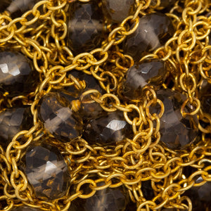 Sterling Silver Gold Plated 1.95mm Width by 2.40mm Length Smooth Cable Chain, Followed by 6.55mm Width by 4.30mm Length Natural Hand Cut Smoky Topaz Gem Stone Every 2 Inches, Gem Stone Chain. Price per: 1 Inch.