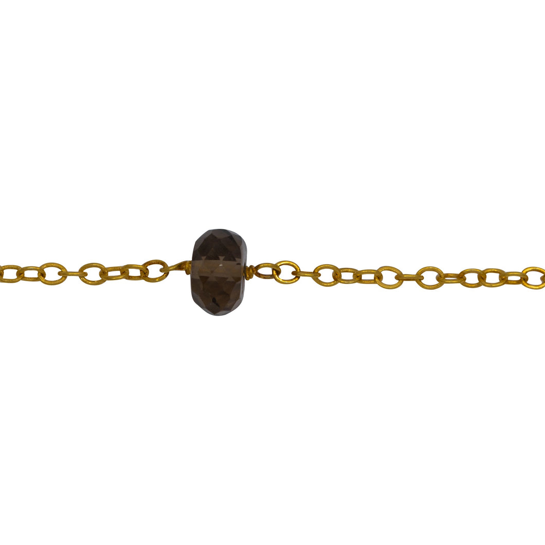 Chain by Foot. Sterling Silver Gold Plated 1.95mm Width by 2.40mm Length Smooth Cable Chain, Followed by 6.55mm Width by 4.30mm Length Natural Hand Cut Smoky Topaz Gem Stone Every 2 Inches, Gem Stone Chain. Price per: 1 Inch.