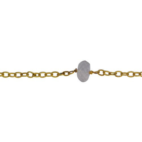 Chain by Foot. Sterling Silver Gold Plated 1.95mm Width by 2.68mm Length Smooth Cable Chain, Followed by 6.55mm Width by 4.30mm Length Natural Hand Cut Rose Quartz Gem Stone Every 2 Inches, Gem Stone Chain. Price per: 1 Inch.