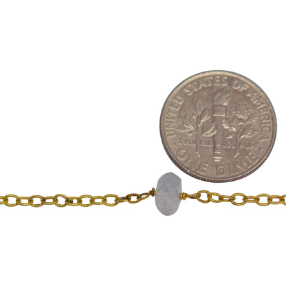 Sterling Silver Gold Plated 1.95mm Width by 2.68mm Length Smooth Cable Chain, Followed by 6.55mm Width by 4.30mm Length Natural Hand Cut Rose Quartz Gem Stone Every 2 Inches, Gem Stone Chain. Price per: 1 Inch.