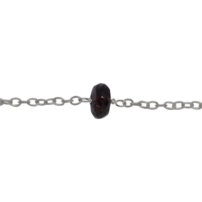 Chain by Foot. Sterling Silver 1.95mm Width by 2.80mm Length Smooth Cable Chain, Followed by 8.05mm Width by 5.22mm Length Natural Hand Cut Garnet Gem Stone Every 2 Inches, Gem Stone Chain. Price per: 1 Inch.