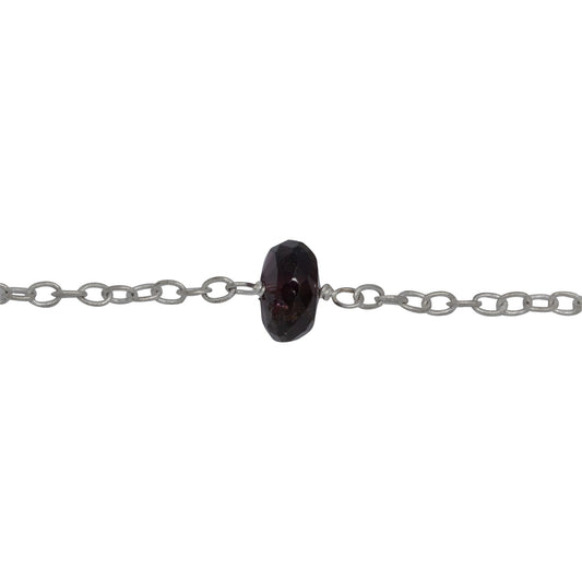 Chain by Foot. Sterling Silver 1.95mm Width by 2.80mm Length Smooth Cable Chain, Followed by 8.05mm Width by 5.22mm Length Natural Hand Cut Garnet Gem Stone Every 2 Inches, Gem Stone Chain. Price per: 1 Inch.