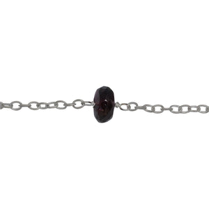 Chain by Foot. Sterling Silver 1.95mm Width by 2.80mm Length Smooth Cable Chain, Followed by 8.05mm Width by 5.22mm Length Natural Hand Cut Garnet Gem Stone Every 2 Inches, Gem Stone Chain. Price per: 1 Inch.