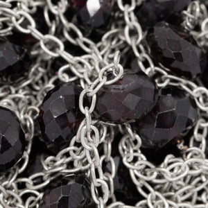 Sterling Silver 1.95mm Width by 2.80mm Length Smooth Cable Chain, Followed by 8.05mm Width by 5.22mm Length Natural Hand Cut Garnet Gem Stone Every 2 Inches, Gem Stone Chain. Price per: 1 Inch.