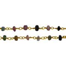 Load image into Gallery viewer, Chain by Foot. Brass Gold Plated 3.60mm Width by 1.90mm Length Natural Hand Cut Watermelon Tourmaline Stone, Gem Stone Chain. Price per: 1 Inch.
