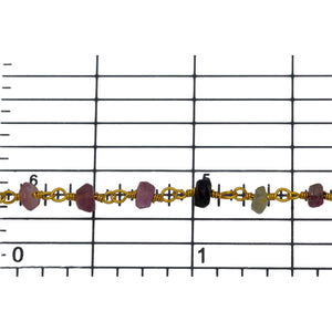 Brass Gold Plated 3.60mm Width by 1.90mm Length Natural Hand Cut Watermelon Tourmaline Stone, Gem Stone Chain. Price per: 1 Inch.