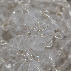 Brass Silver Plated 4.50mm Width by 3.35mm Length Natural Hand Cut Clear Crystal Stone, Gem Stone Chain. Price per: 1 Inch.