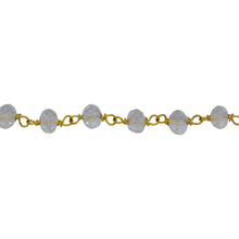 Load image into Gallery viewer, Chain by Foot. Brass Gold Plated 4.50mm Width by 3.35mm Length Natural Hand Cut Clear Crystal Stone, Gem Stone Chain. Price per: 1 Inch.
