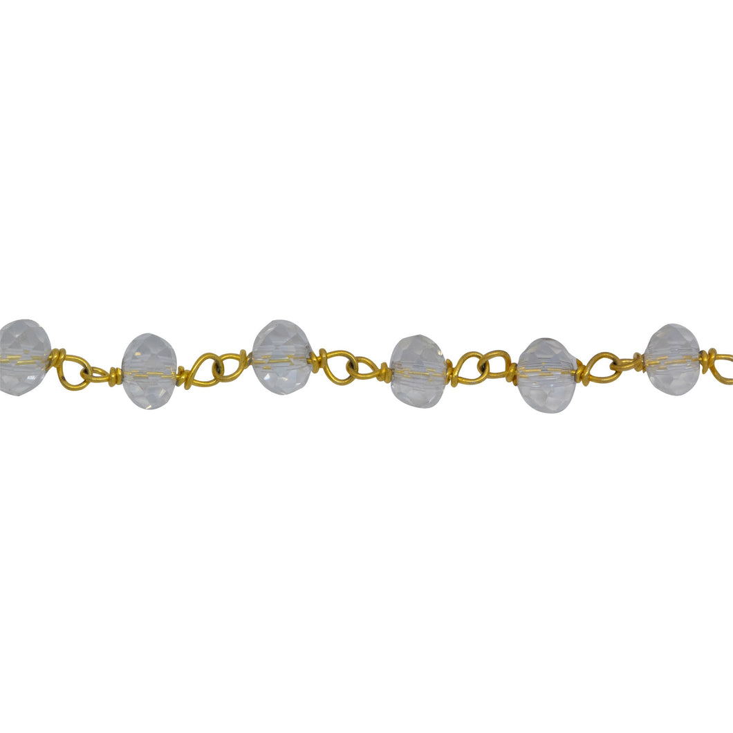 Chain by Foot. Brass Gold Plated 4.50mm Width by 3.35mm Length Natural Hand Cut Clear Crystal Stone, Gem Stone Chain. Price per: 1 Inch.