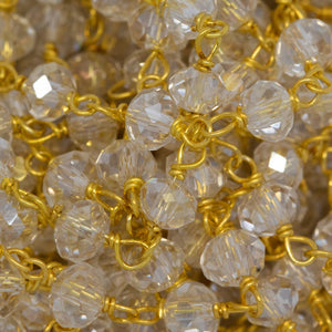 Brass Gold Plated 4.50mm Width by 3.35mm Length Natural Hand Cut Clear Crystal Stone, Gem Stone Chain. Price per: 1 Inch.