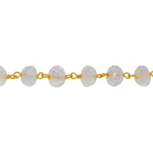 Load image into Gallery viewer, Chain by Foot. Brass Gold Plated 6.25mm Width by 4.57mm Length Natural Hand Cut Clear Crystal Stone, Gem Stone Chain. Price per: 1 Inch.
