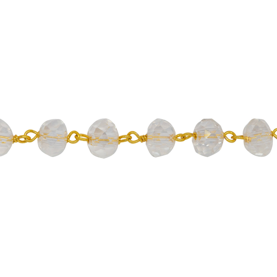 Chain by Foot. Brass Gold Plated 6.25mm Width by 4.57mm Length Natural Hand Cut Clear Crystal Stone, Gem Stone Chain. Price per: 1 Inch.