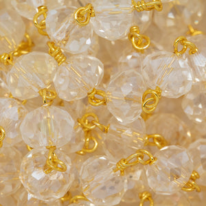 Brass Gold Plated 6.25mm Width by 4.57mm Length Natural Hand Cut Clear Crystal Stone, Gem Stone Chain. Price per: 1 Inch.