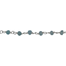 Load image into Gallery viewer, Chain by Foot. Brass Silver Plated 2.98mm Width by 1.95mm Length Natural Hand Cut Teal Apatite Stone, Gem Stone Chain. Price per: 1 Inch.
