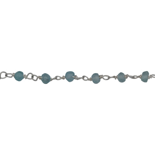 Chain by Foot. Brass Silver Plated 2.98mm Width by 1.95mm Length Natural Hand Cut Teal Apatite Stone, Gem Stone Chain. Price per: 1 Inch.