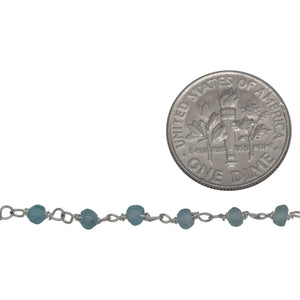 Brass Silver Plated 2.98mm Width by 1.95mm Length Natural Hand Cut Teal Apatite Stone, Gem Stone Chain. Price per: 1 Inch.