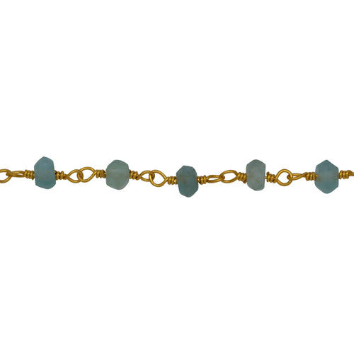 Chain by Foot. Brass Gold Plated 2.98mm Width by 1.95mm Length Natural Hand Cut Teal Apatite Stone, Gem Stone Chain. Price per: 1 Inch.