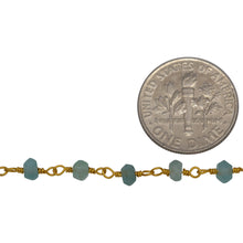 Load image into Gallery viewer, Brass Gold Plated 2.98mm Width by 1.95mm Length Natural Hand Cut Teal Apatite Stone, Gem Stone Chain. Price per: 1 Inch.
