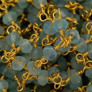 Brass Gold Plated 2.98mm Width by 1.95mm Length Natural Hand Cut Teal Apatite Stone, Gem Stone Chain. Price per: 1 Inch.