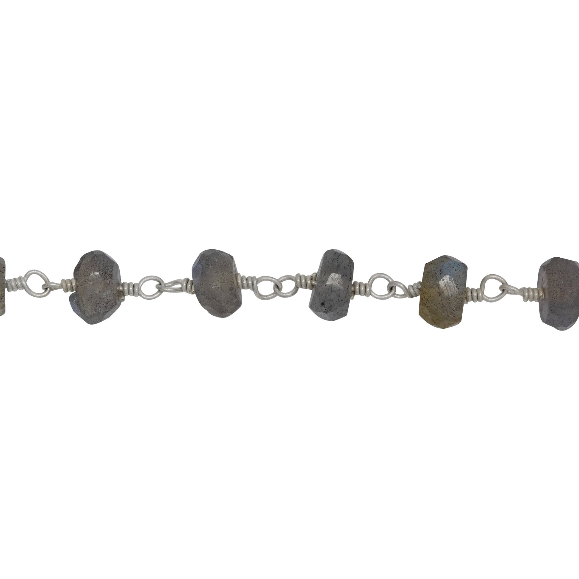 Chain by Foot. Brass Silver Plated 6.25mm Width by 4.65mm Length Natural Hand Cut Labradorite Stone, Gem Stone Chain. Price per: 1 Inch.