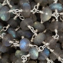 Load image into Gallery viewer, Brass Silver Plated 6.25mm Width by 4.65mm Length Natural Hand Cut Labradorite Stone, Gem Stone Chain. Price per: 1 Inch.
