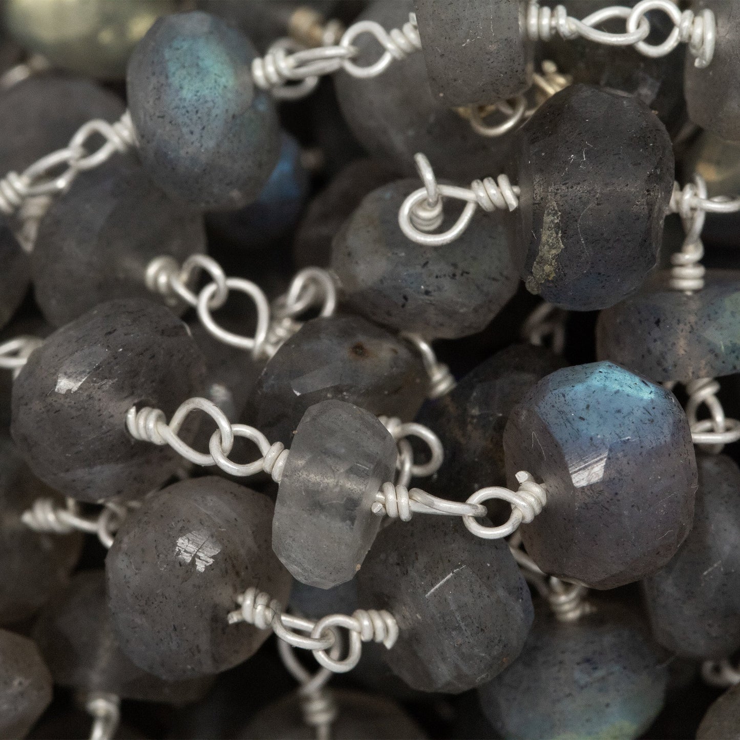 Brass Silver Plated 7.50mm Width by 4.55mm Length Natural Hand Cut Labradorite Stone, Gem Stone Chain. Price per: 1 Inch.