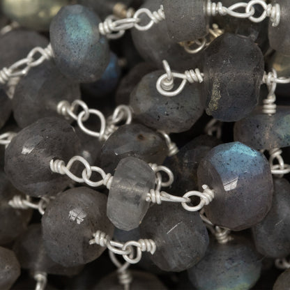 Brass Silver Plated 7.50mm Width by 4.55mm Length Natural Hand Cut Labradorite Stone, Gem Stone Chain. Price per: 1 Inch.