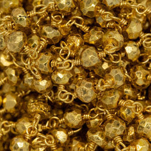 Brass Gold Plated 3.20mm Width by 2.85mm Length Natural Hand Cut Golden Color Pyrite Stone, Gem Stone Chain. Price per: 1 Inch.